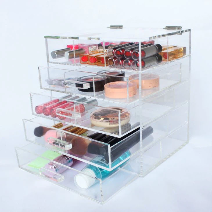 Amazon Com Acrylic Clear Cube Makeup Organizer 4 Plus One W Lid Beauty