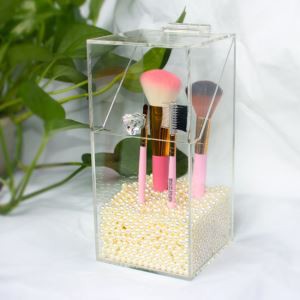 Custom Premium Quality Dustproof Clear Acrylic Cosmetic Makeup Brush Holder With Lid